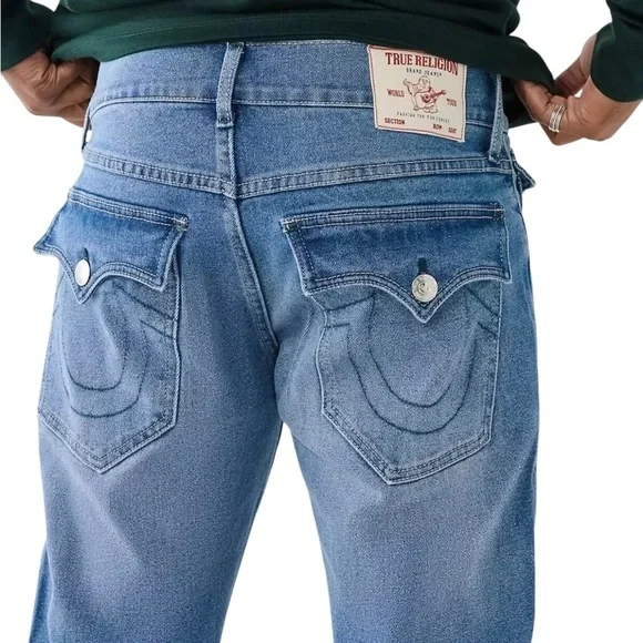 True Religion Men’s Ricky Big T Flap Jeans 36x33 Blue Maze Relaxed Straight NWT - Picture 2 of 8